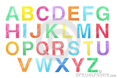 Set of letters written with color pencils on background, top view Stock Photo