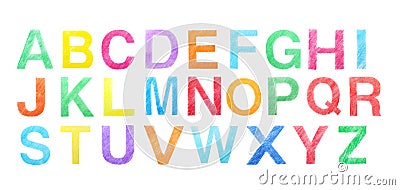 Set of letters written with color pencils on background, top view. Banner design Stock Photo