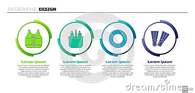 Set Life jacket, Cooler bag and water, Lifebuoy and Rubber flippers. Business infographic template. Vector Vector Illustration