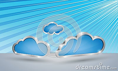 Set of light blue clouds on stripped sky backgroun Vector Illustration