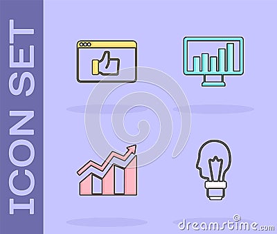 Set Light bulb with concept of idea, Customer product rating, Financial growth increase and Monitor graph chart icon Vector Illustration