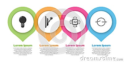 Set Light bulb with concept of idea, Electrical panel, Processor with microcircuits CPU and Electric circuit scheme Vector Illustration