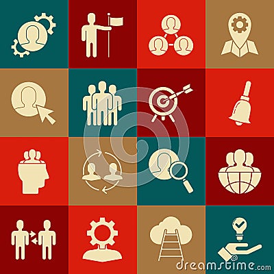 Set Light bulb in hand, Globe people, Ringing bell, Project team base, Users group, of man business suit, Human with Vector Illustration