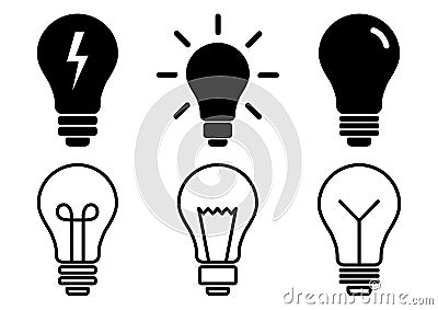 Set of light bulb icons, different lamp. Vector illustration Cartoon Illustration