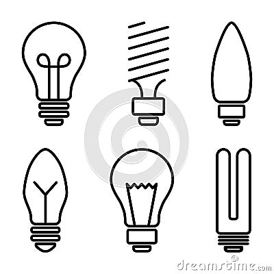 Set of light bulb icons, different lamp. Vector illustration Cartoon Illustration