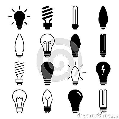 Set of light bulb icons, lamp. Vector illustration Cartoon Illustration