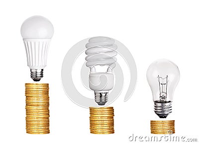 Set of Light Bulb LED CFL Fluorescent isolated on white Stock Photo