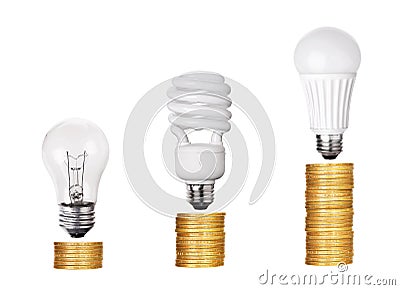 Set of Light Bulb LED CFL Fluorescent isolated on white Stock Photo