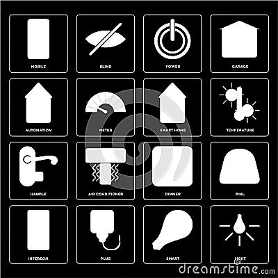 Set of Light, Smart, Intercom, Dimmer, Handle, Smart home, Automation, Power, Mobile icons Vector Illustration