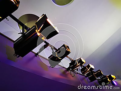 Set of lighting projectors at the theater Stock Photo