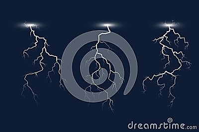 Set of lightnings isolated on dark background. Vector illustration Vector Illustration