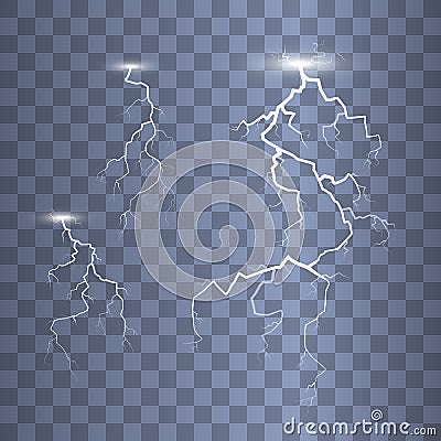 Set of lightnings isolated on transparent background. Vector illustration Vector Illustration