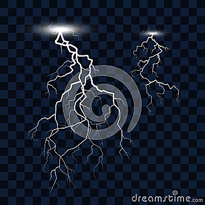 Set of lightnings isolated on transparent background. Vector illustration Vector Illustration