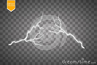 Set of lightnings. Thunder-storm and lightnings. Magic and bright lighting effects. Vector Illustration