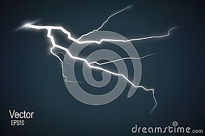 Set of lightnings. Thunder-storm and lightnings. Magic and bright lighting effects. Vector Illustration