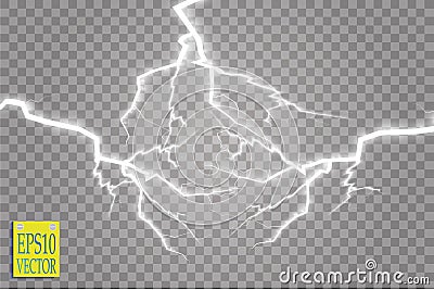 Set of lightnings. Thunder-storm and lightnings. Magic and bright lighting effects. Vector Illustration