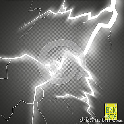 Set of lightnings. Thunder-storm and lightnings. Magic and bright lighting effects. Vector Illustration