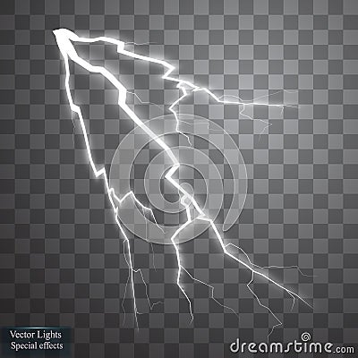 Set of lightnings. Thunder-storm and lightnings. Magic and bright lighting effects. Vector Illustration