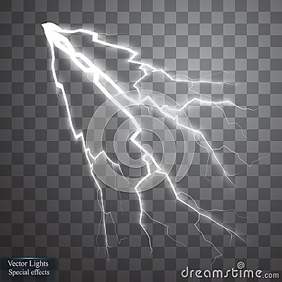 Set of lightnings. Thunder-storm and lightnings. Magic and bright lighting effects. Vector Illustration