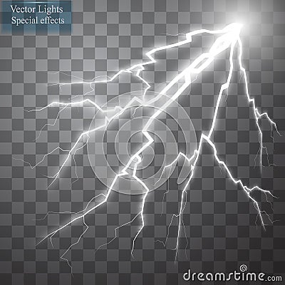 Set of lightnings. Thunder-storm and lightnings. Magic and bright lighting effects. Vector Illustration