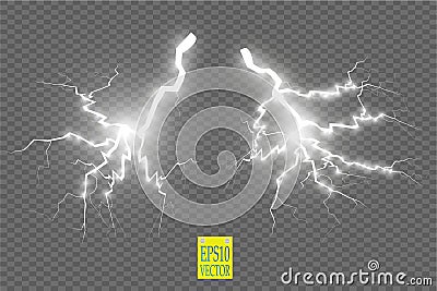 Set of lightnings. Thunder-storm and lightnings. Magic and bright lighting effects. Vector Illustration