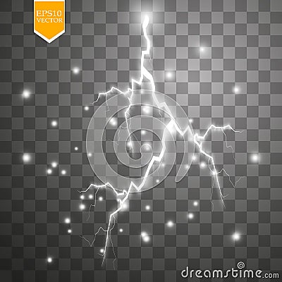 Set of lightnings. Thunder-storm and lightnings. Magic and bright lighting effects. Vector Illustration