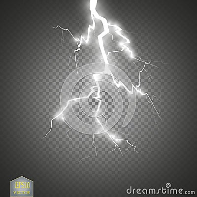 Set of lightnings. Thunder-storm and lightnings. Magic and bright lighting effects. Vector Illustration