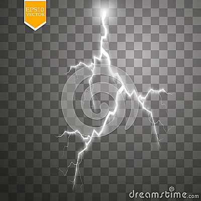 Set of lightnings. Thunder-storm and lightnings. Magic and bright lighting effects. Vector Illustration