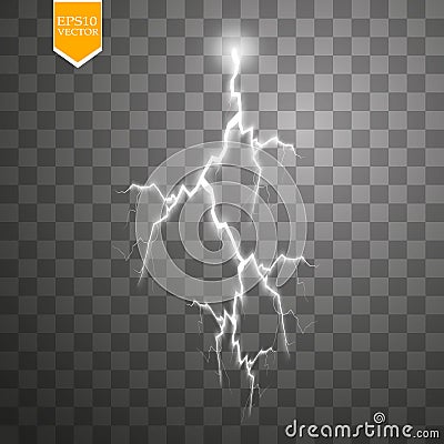 Set of lightnings. Thunder-storm and lightnings. Magic and bright lighting effects. Vector Illustration