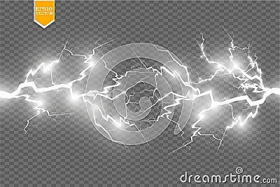 Set of lightnings. Thunder-storm and lightnings. Magic and bright lighting effects. Vector Illustration