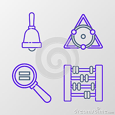 Set line Abacus, Calculation, Triangle math and Ringing bell icon. Vector Vector Illustration