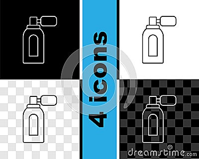 Set line Aftershave bottle with atomizer icon isolated on black and white, transparent background. Cologne spray icon Vector Illustration