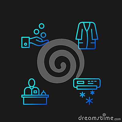 Set line Air conditioner, Hotel reception desk, Paying tips and Bathrobe. Gradient color icons. Vector Vector Illustration