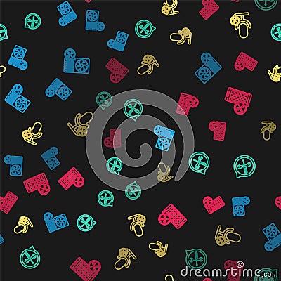 Set line Air conditioner service, Location, Microphone and Mobile Apps on seamless pattern. Vector Vector Illustration