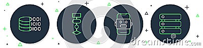 Set line Algorithm, Chat bot, Binary code and Server, Data icon. Vector Vector Illustration
