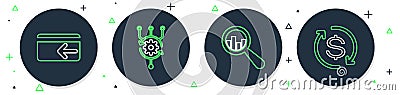 Set line Algorithm, Magnifying glass and analysis, Cash back and Return of investment icon. Vector Vector Illustration