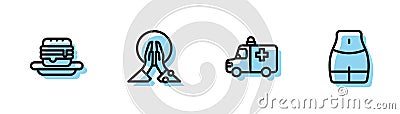 Set line Ambulance and emergency car, Junk food, Meditation and Women waist icon. Vector Vector Illustration