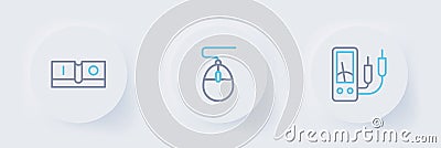 Set line Ampere meter, multimeter, Computer mouse and Electric light switch icon. Vector Stock Photo