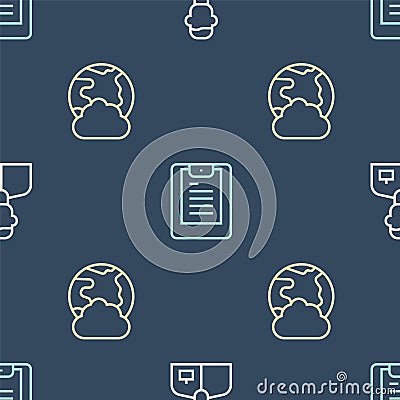 Set line Analyst engineer, Social network and Server, Data report on seamless pattern. Vector Vector Illustration