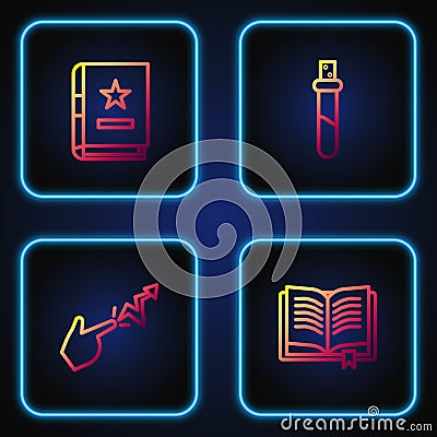 Set line Ancient magic book, Spell, and Bottle with love potion. Gradient color icons. Vector Vector Illustration