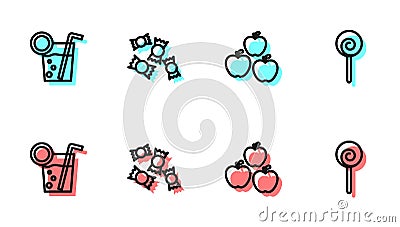 Set line Apple, Cocktail, Candy and Lollipop icon. Vector Vector Illustration