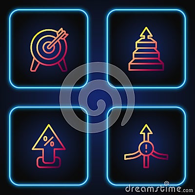 Set line Arrow, Percent up arrow, Target and Pyramid chart infographics. Gradient color icons. Vector Vector Illustration