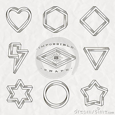 Set of line art tattoo style impossible shapes Vector Illustration