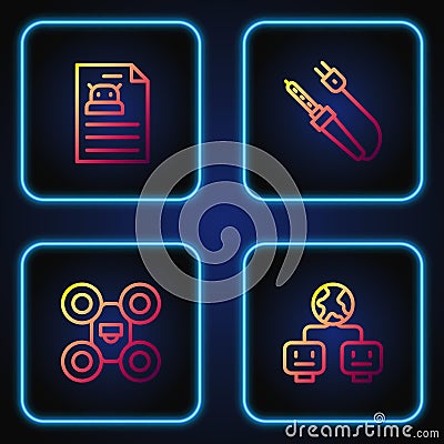 Set line Artificial intelligence, Drone, Technical specification and Soldering iron. Gradient color icons. Vector Vector Illustration