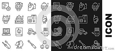 Set line Artificial intelligence, Mechanical robot hand, Robot, charging battery, Error, Broken, Computer api interface Vector Illustration