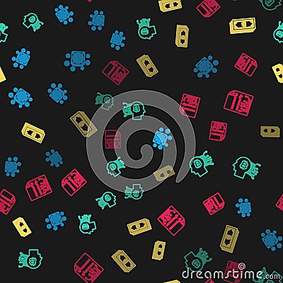 Set line ASIC Miner, Bitcoin think, Cryptocurrency bitcoin and Smart contract on seamless pattern. Vector Vector Illustration