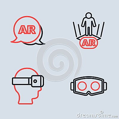 Set line Augmented reality AR, Virtual glasses, and icon. Vector Vector Illustration