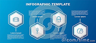 Set line Bag of flour, Shovel, Basket and Little chick in cracked egg. Business infographic template. Vector Vector Illustration