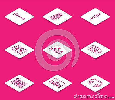 Set line Banjo, Microphone, Retro audio cassette tape, Music equalizer, player, synthesizer and Piano icon. Vector Vector Illustration