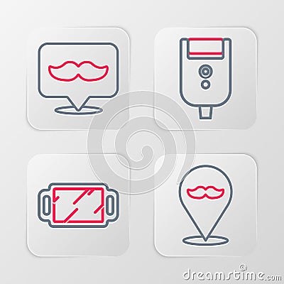 Set line Barbershop, Hand mirror, Electric razor blade for men and icon. Vector Stock Photo